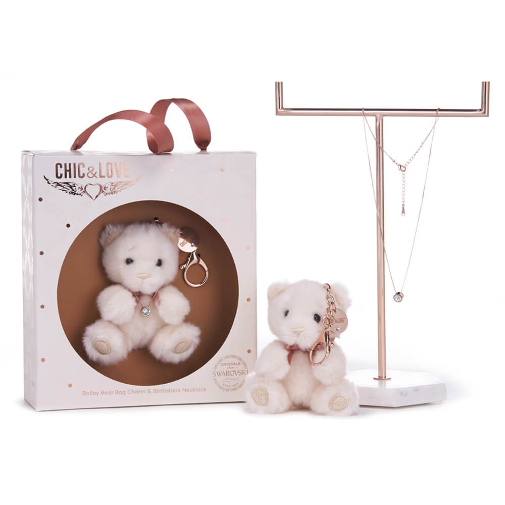 Bailey Bear Bag Charm & Birthstone Necklace - April