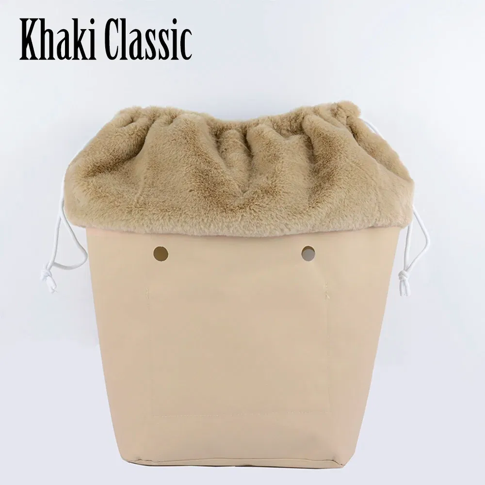 Color: light green - 2025 Winter O Bag Large Capacity Classic Mini Plush Fur Furry Organizer Top Drawstring Colorful Inner Insert for Obag Winter