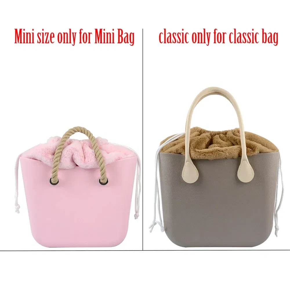 Color: light green - 2025 Winter O Bag Large Capacity Classic Mini Plush Fur Furry Organizer Top Drawstring Colorful Inner Insert for Obag Winter