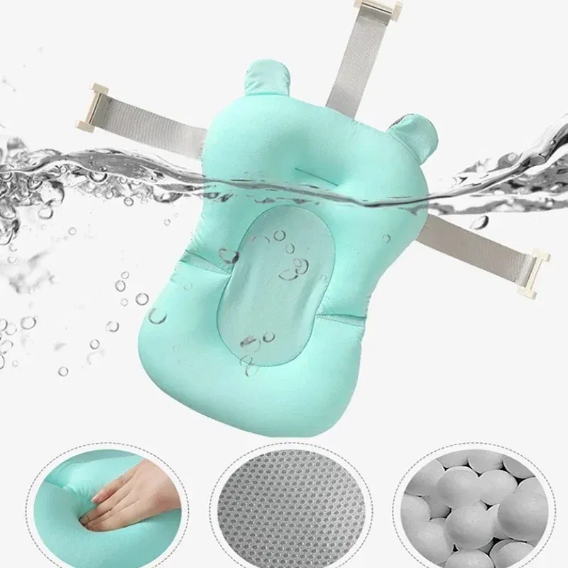 Color: Red - Baby Bathtub Pad Ajustable Bath Support Seat Mat Shower Cushion Newborn Foldable Baby Bath Seat Floating Security Water Pad