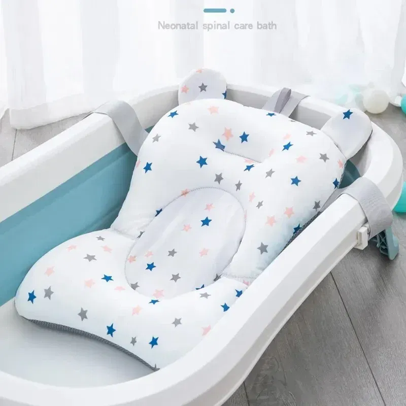 Color: Red - Baby Bathtub Pad Ajustable Bath Support Seat Mat Shower Cushion Newborn Foldable Baby Bath Seat Floating Security Water Pad