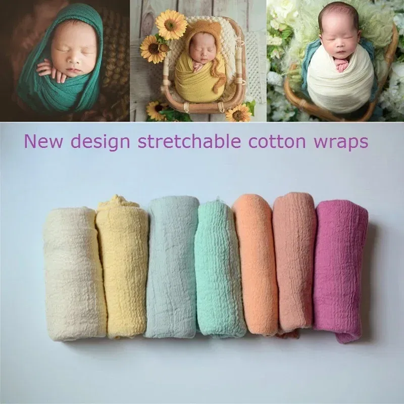 Color: Pink - Newborn Photography Props Wrap Baby Blanket Soft Stretchable Cotton Swaddling Photography Backdrop Babies Accessories