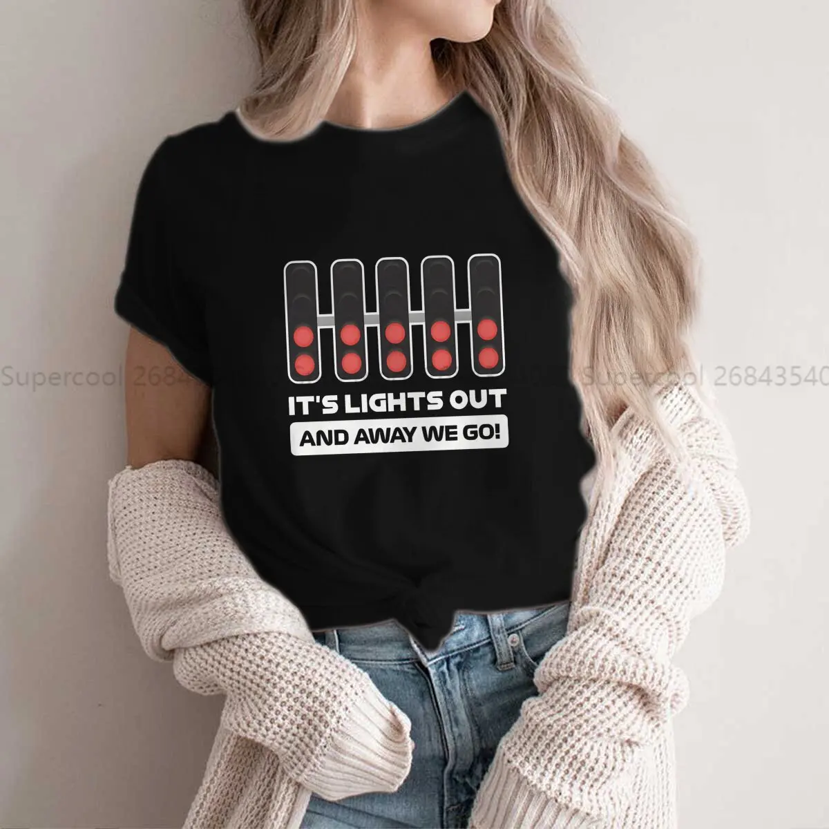 Color: black, Size: XXXL - It's Lights Out And Away We Go! Harajuku Polyester TShirt F1 Formulate 1 Racing Style Leisure T Shirt Women