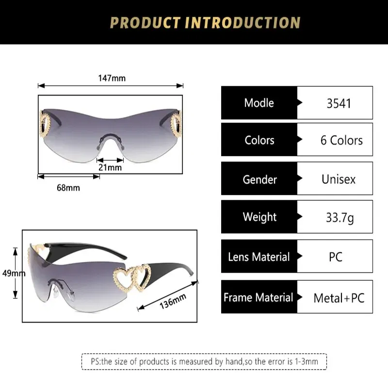 Frame Color: Gold, Lenses Color: WHITE - Y2K Wrap Around Fashion Sunglasses For Women Men One-piece Gradient Lens Glasses Heart Design Hollow Temple Eyewear UV400