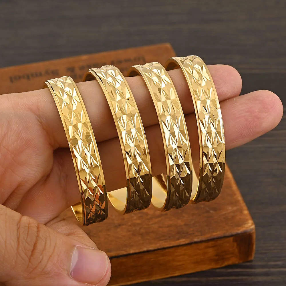 Metal Color: Gold-color - 4Pcs 18k 8mm Width 45MM 55MM 65MM 70MM Dubai Baby Cute Bangles For Girl Jewelry Gold Color Bangles Girls Birthday Jewelry Gifts