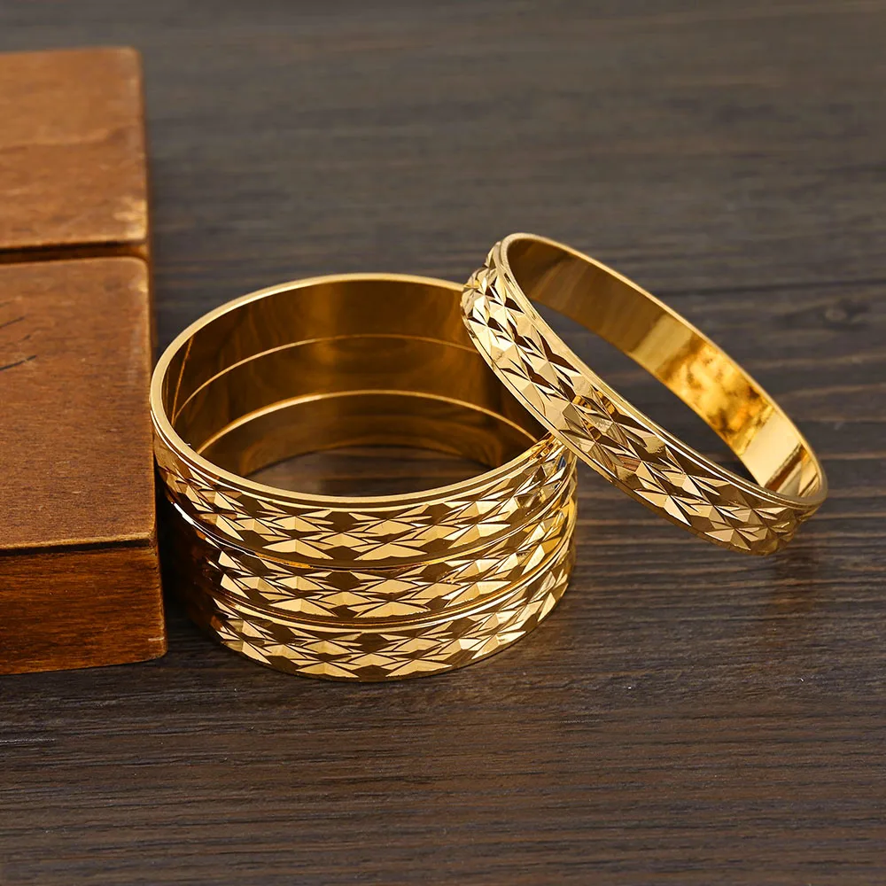 Metal Color: Gold-color - 4Pcs 18k 8mm Width 45MM 55MM 65MM 70MM Dubai Baby Cute Bangles For Girl Jewelry Gold Color Bangles Girls Birthday Jewelry Gifts