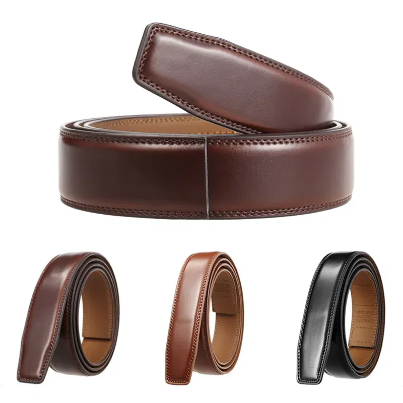 Color: Red, Belt Length: 130cm - 90-130cm Brand No Buckle 3.0cm Wide Genuine Leather Automatic Belt Body Strap Without Buckle Belts Men Good Quality No Holes