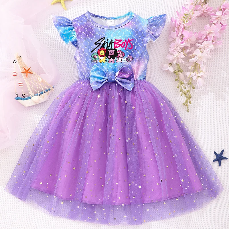Color: Beige, Size: One Size, Ships From: CHINA, Height: 176 - KPop Demon Hunter Christmas Princess Dress Girl Fashion Casual Autumn Butterfly Dress Wedding Birthday Party Dress Gift Clothes