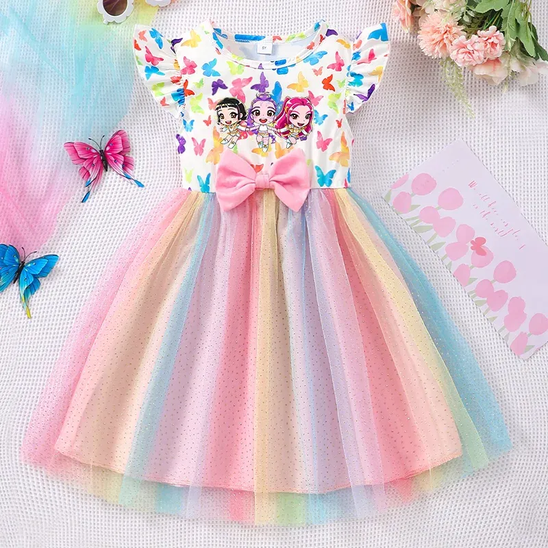 Color: Mint, Size: One Size, Ships From: CHINA, Height: 158 - KPop Demon Hunter Christmas Princess Dress Girl Fashion Casual Autumn Butterfly Dress Wedding Birthday Party Dress Gift Clothes