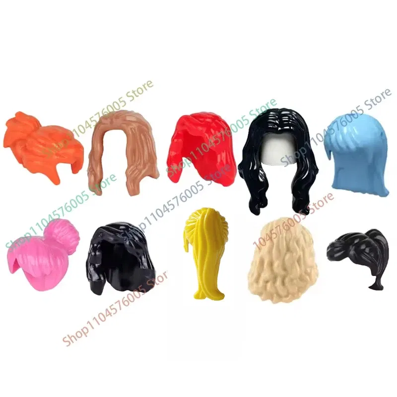 Color: Dark Tan - MOC Brown Hair Building Blocks City Figures Body Creative Accessory Blond Gold White Parts DIY Hats Mini Bricks Assemble Toy S04