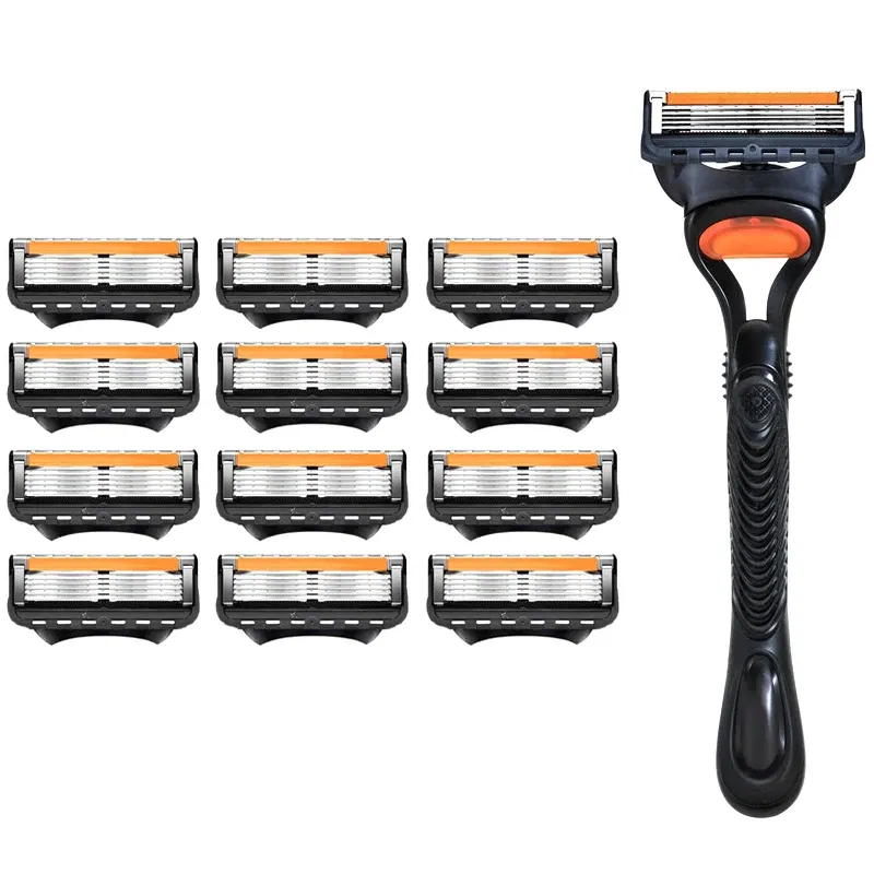 Color: Silver - 4/12/24 Pcs 5-layer Men's Razor Fusion Pro Power Shaving Shaver Male Face Beard Hair Trimmer 5 Layer Blades Replacement Refills