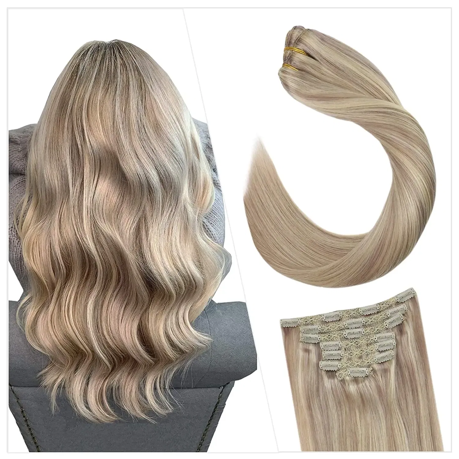 Color: T1B/30, Length: 20 INCHES, Weight Per Package: 120g/Set - [16 Colors] Ugeat Clip in Hair Extensions Human Hair 14-22" Double Weft Remy Hair Full Head Clip in Extensions for Woman 7Pcs
