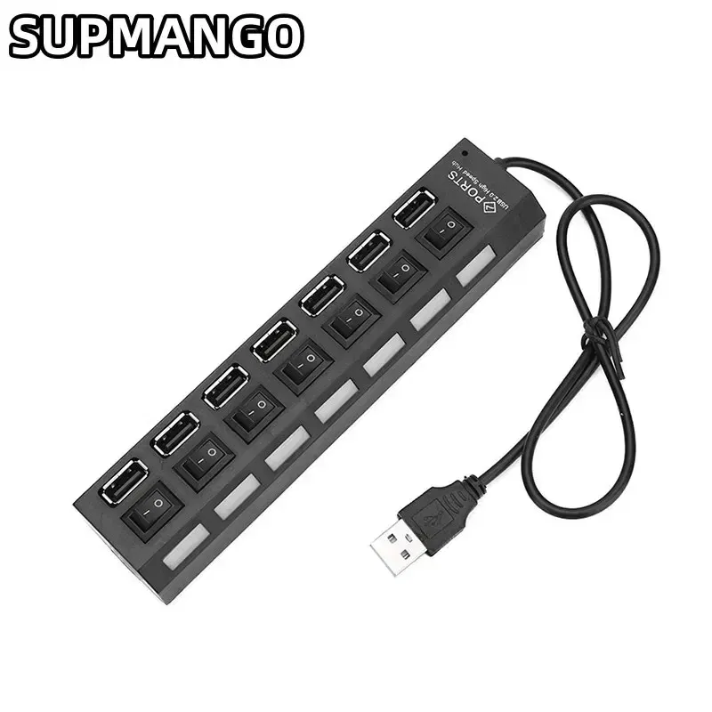 Color: WHITE - USB HUB USB Switch Hub 2.0 Adapter High Speed Multi 7 Ports Hub USB On Off Portable Splitter For Computer Laptop