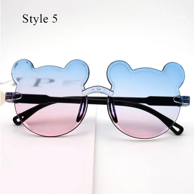 Lenses Color: PURPLE - Hot Sale!Children Cute Cartoon Bear Shape Sunglasses Boy Girls Summer Anti-UV UV400 Rimless Sun Glasses Kids Outdoor Sun Glasses