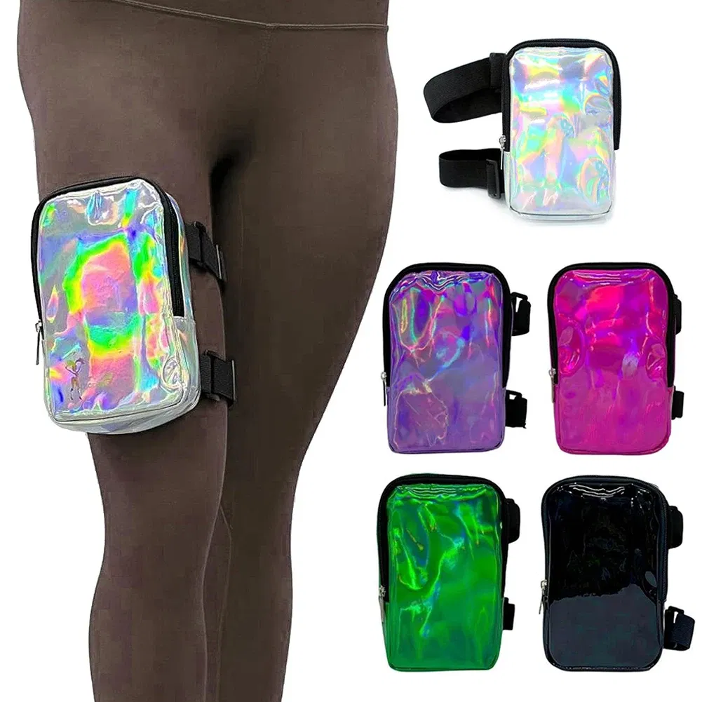 Color: army green - Women's Holographic Thigh Bag Adjustables Straps Waist Pouch For Outdoor Waterproof Running Waist Bag Sports Mobile Phone Holder