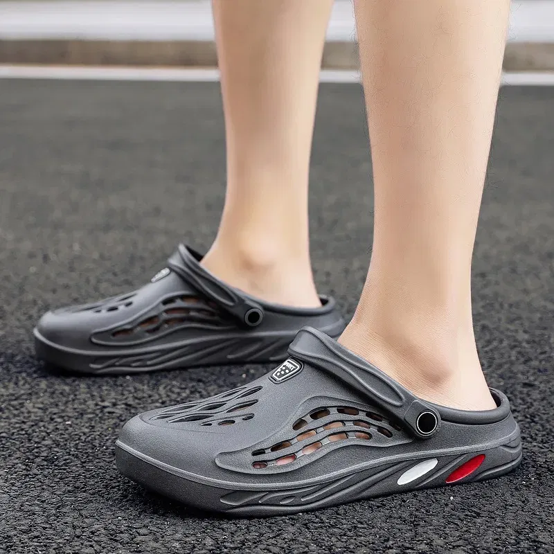 Color: GRAY, Shoe Size: 37 - Plus Size 47 48 49 Men Summer Clogs Sandals EVA Slippers Men and Women Garden Shoes Beach Sandals Couple's Outdoor House Slides