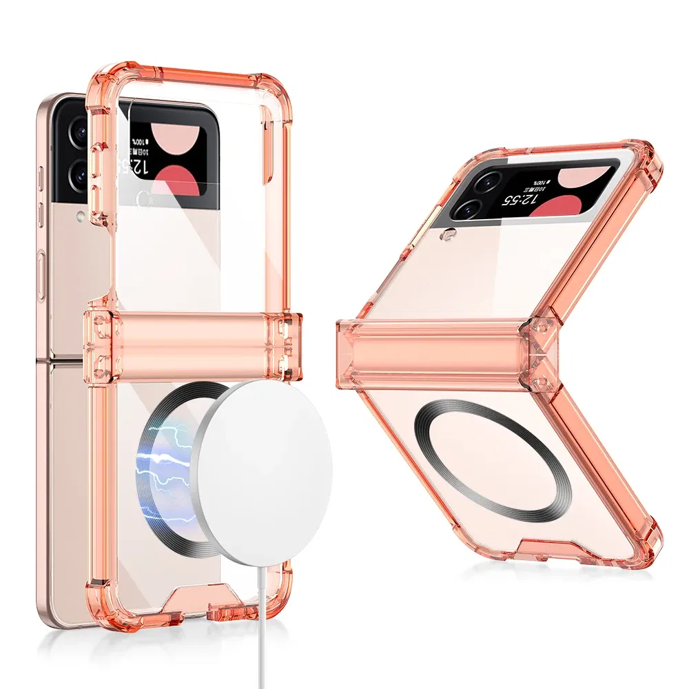 Color: Blue, Material: aluminum - For Samsung Galaxy Z Flip 5 4 3 Magsafe Magnetic Wireless Charging Case Colorful Transparent Folding Hinge Shockproof Hard Cover