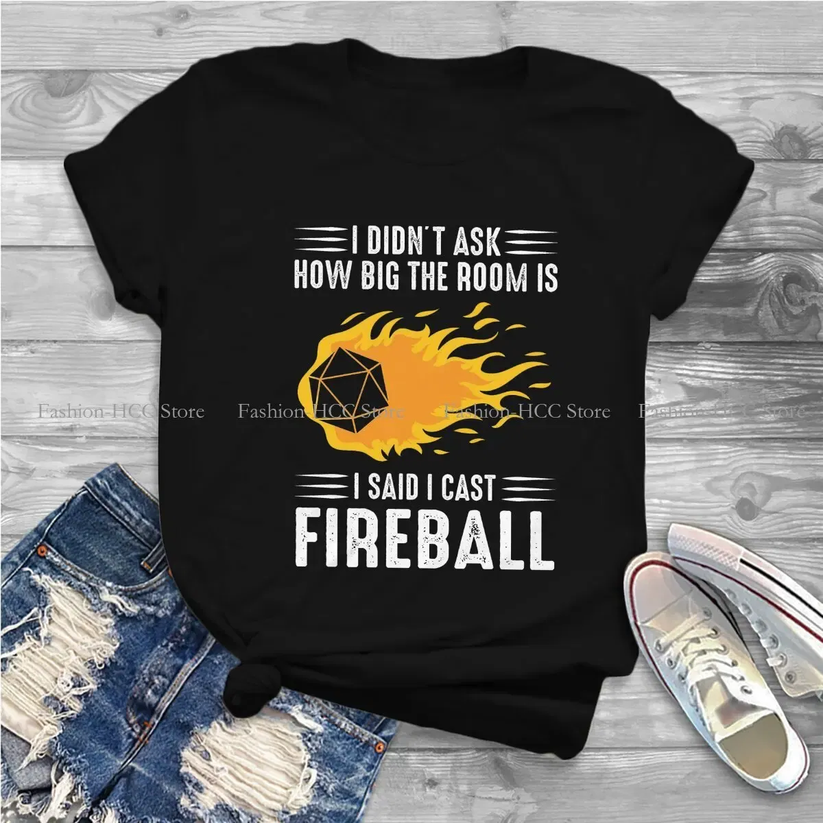 Color: WHITE, Size: L - I Cast Fireball Wizard Sorcerer DM Gift TTRPG Newest Polyester TShirts DND Game Female Graphic Streetwear T Shirt Round Neck