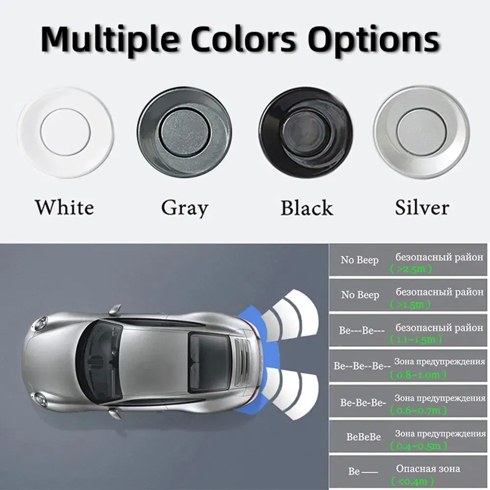 Color Name: black - HIPPBQCC Car Parking Sensor Kit 4 Sensors Buzzer 22mm Reverse Backup Radar Sound Alert Indicator Probe System 12V Free Shipping