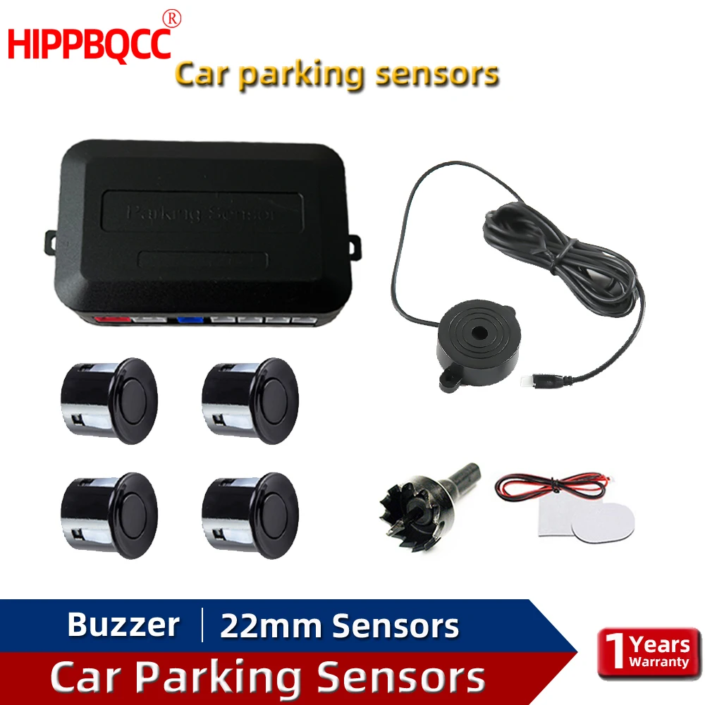 Color Name: black - HIPPBQCC Car Parking Sensor Kit 4 Sensors Buzzer 22mm Reverse Backup Radar Sound Alert Indicator Probe System 12V Free Shipping
