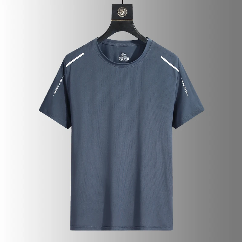 Color: WHITE, Size: M - Men's Silk Ice Round Collar T-shirt, Simple Running Fitness Suit, Breathable Thin T-shirt, Quick Dry T-shirt, Summer