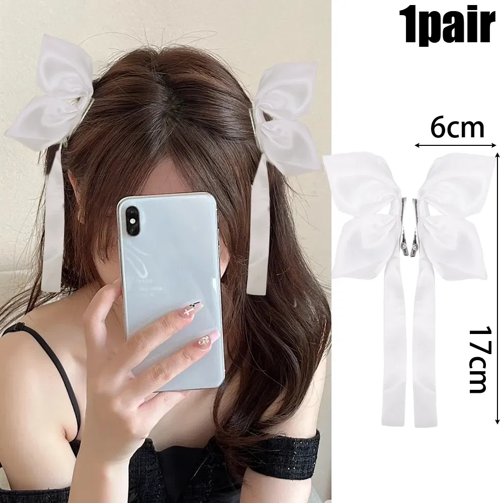 Color: GRAY - 2Pcs Bow Ribbon Hair Clip Fashion Bowknot Hairpins Small Cute Barrettes Women Girls Kids Bows Clips Ornament Headwear Headdress