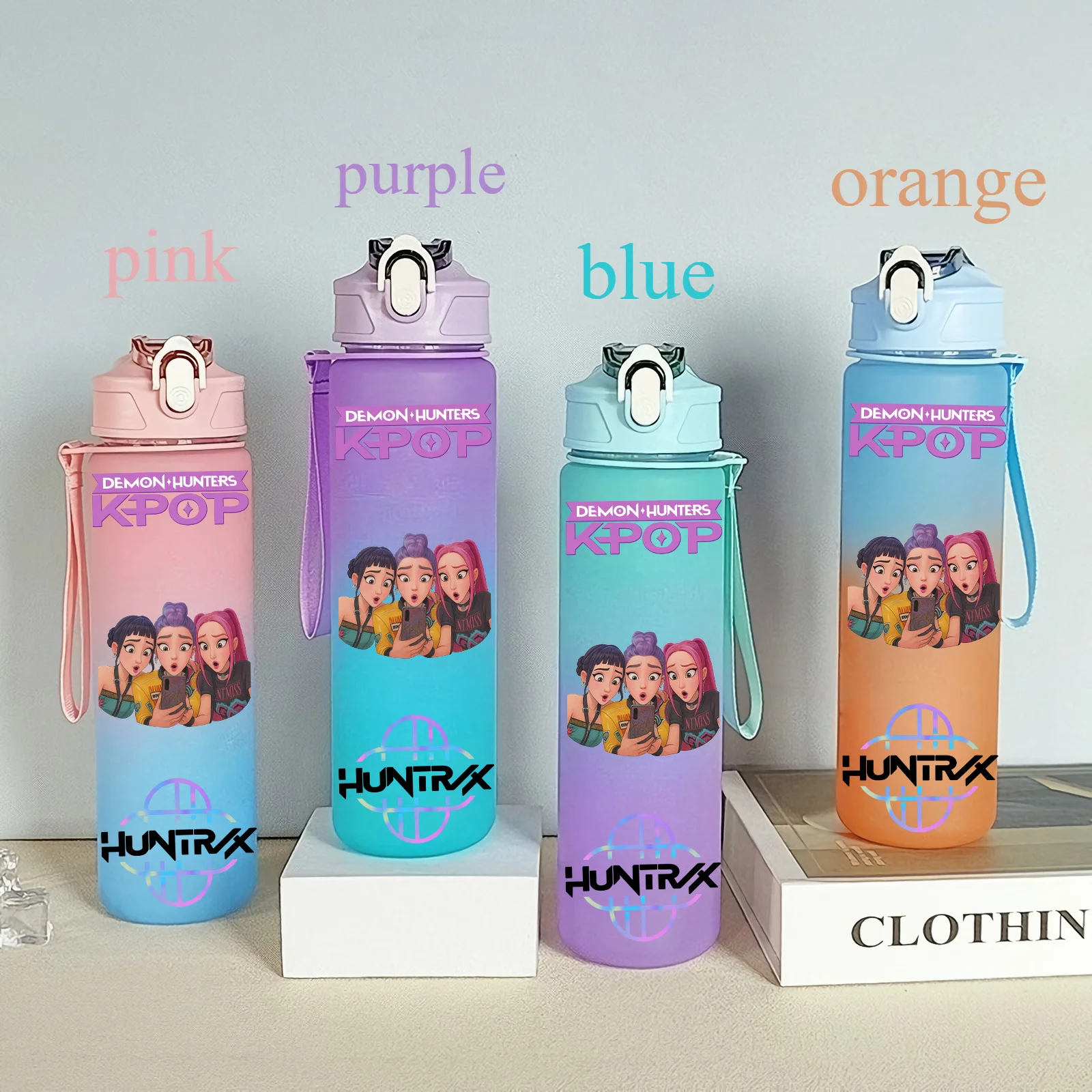 Color: MAROON, Size: 12cm - 750ML K-pop Demon Hunters HUNTR X Rumi Mira Zoey Jinu Celine Kpop Plastic Water Cup K Pop Drinking Bottle School Huntrix Gourde