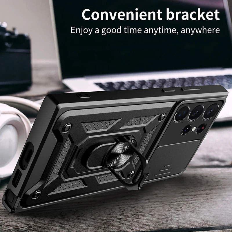 Material: Canvas, Color: Red - Shockproof Armor Case For Samsung Galaxy S20 S21 S22 S23 S24 Plus Ultra FE With Car Magnetic Ring Holder Phone Cover