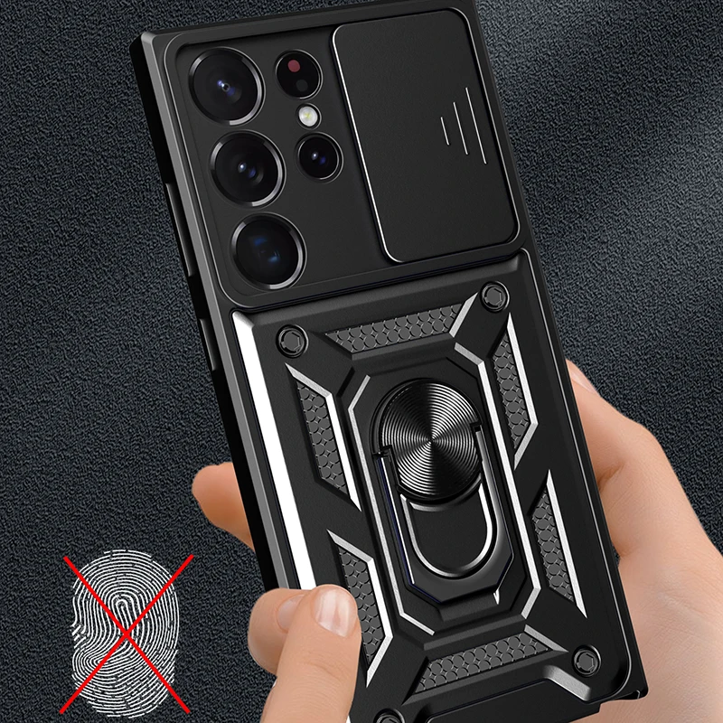 Material: Canvas, Color: Red - Shockproof Armor Case For Samsung Galaxy S20 S21 S22 S23 S24 Plus Ultra FE With Car Magnetic Ring Holder Phone Cover