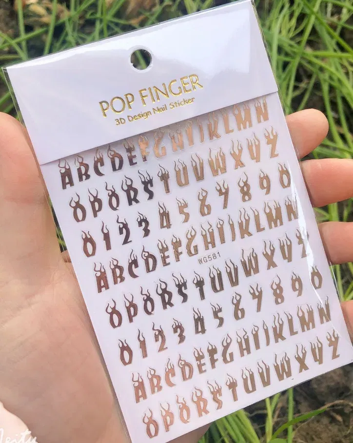 Color: Diamond D Color - 1PCS New English Alphabet Nail Stickers Multi-Color Laser Reflective Nail Slider Art Cool Text Nail Kit