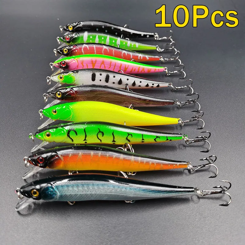 Color: WHITE - Fishing Lure 11.5cm/14g Artificial Bionic Swing Hard Bait Tackle 3D Eyes Hook Wobbler Carp Fishing Pesca for Bass Pike 5/10Pcs