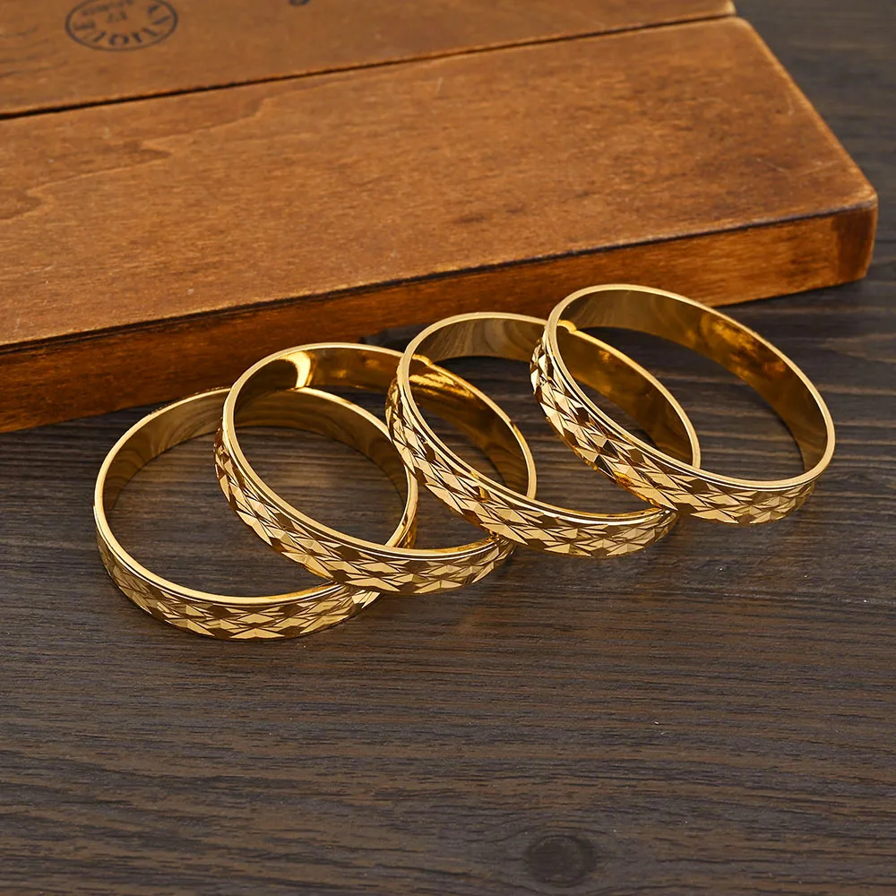 Metal Color: Rhodium Plated - 4PCS Gold Color Width 8mm Different Size Hawaiian Jewelry Polynesian Gold Plated Flower Bangles Girls Birthday Party Gifts