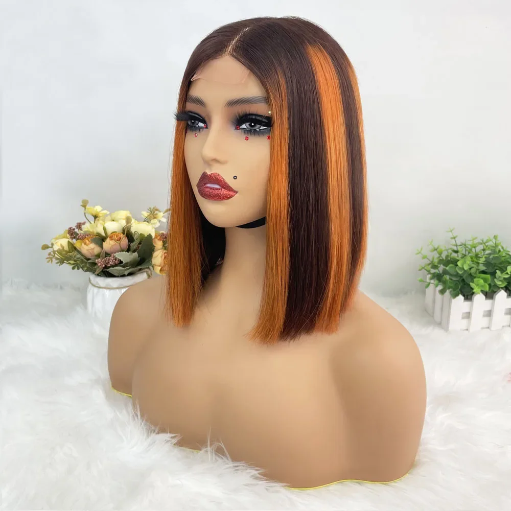 Hair Color: #4, Stretched Length: 10inches, Density: 100% - 250% Density Super Double Drawn Bob Wig Human Hair Gray Brazilian Straight 2x6 Glueless Lace Closure Wigs For Women Pre Plucked