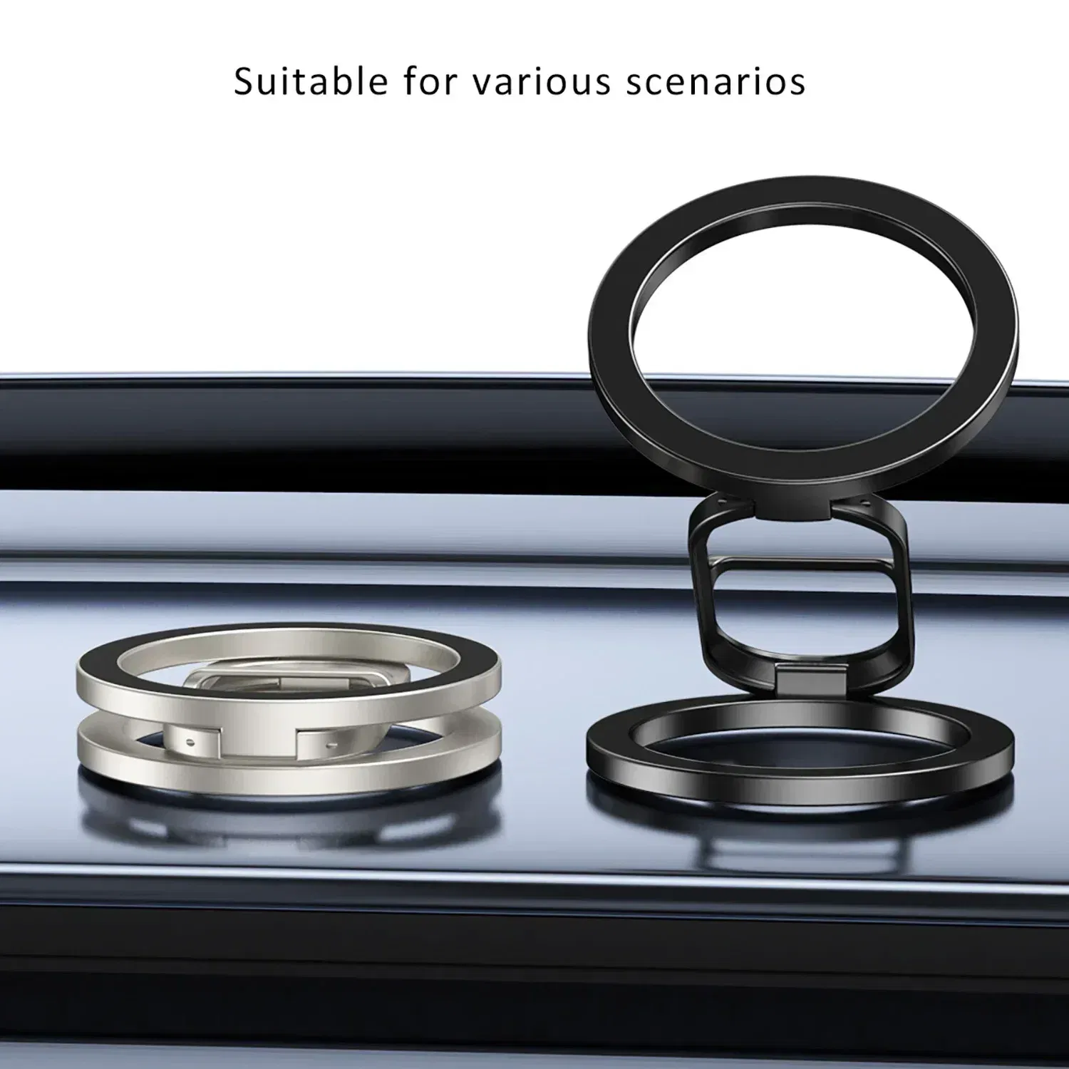 Color: Silver - 2024 Double-Sided Magnetic Phone Ring Holder for MagSafe Kickstand Magnet Grip for iPhone 16 15 14 13 12 Pro Android Phone Stand
