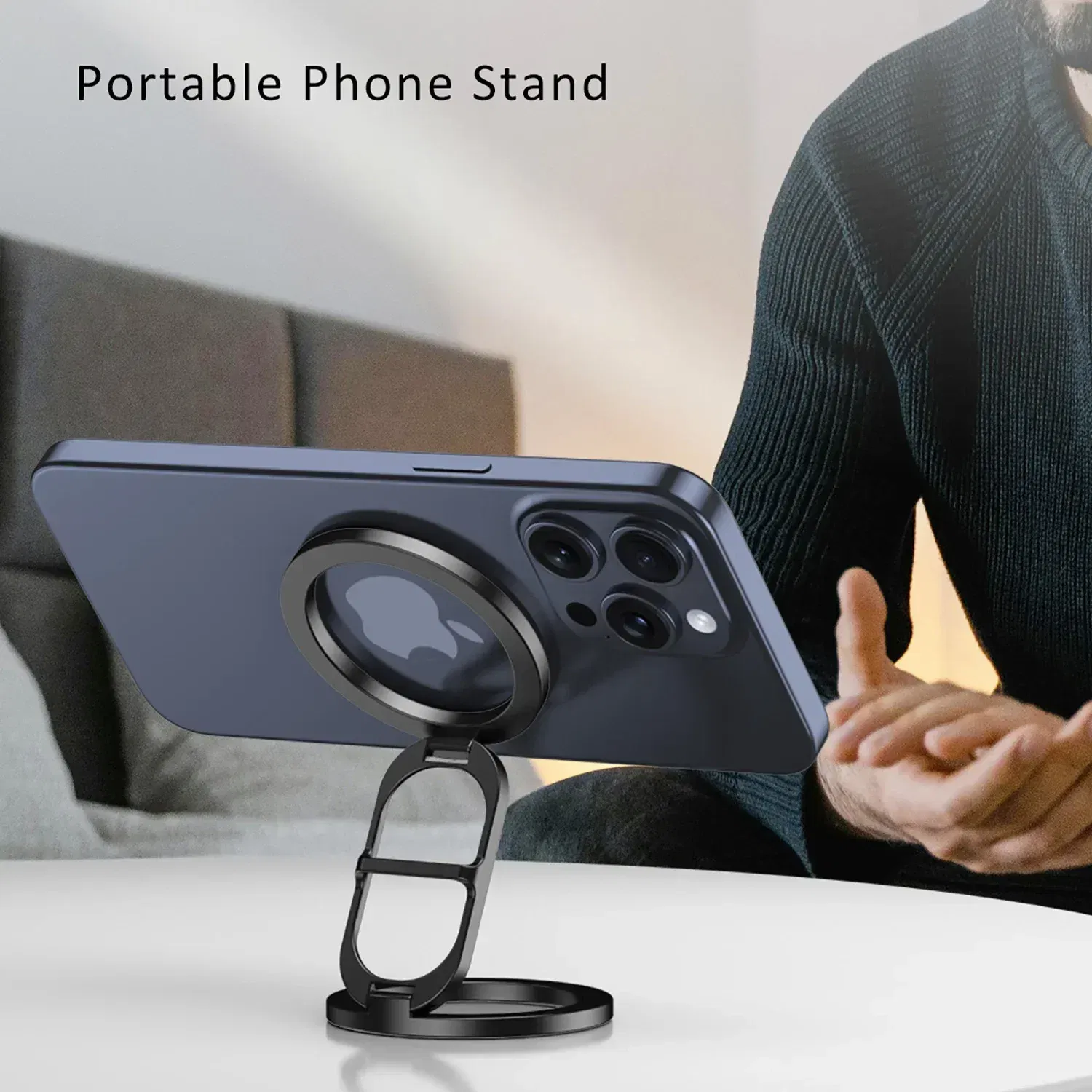 Color: Silver - 2024 Double-Sided Magnetic Phone Ring Holder for MagSafe Kickstand Magnet Grip for iPhone 16 15 14 13 12 Pro Android Phone Stand