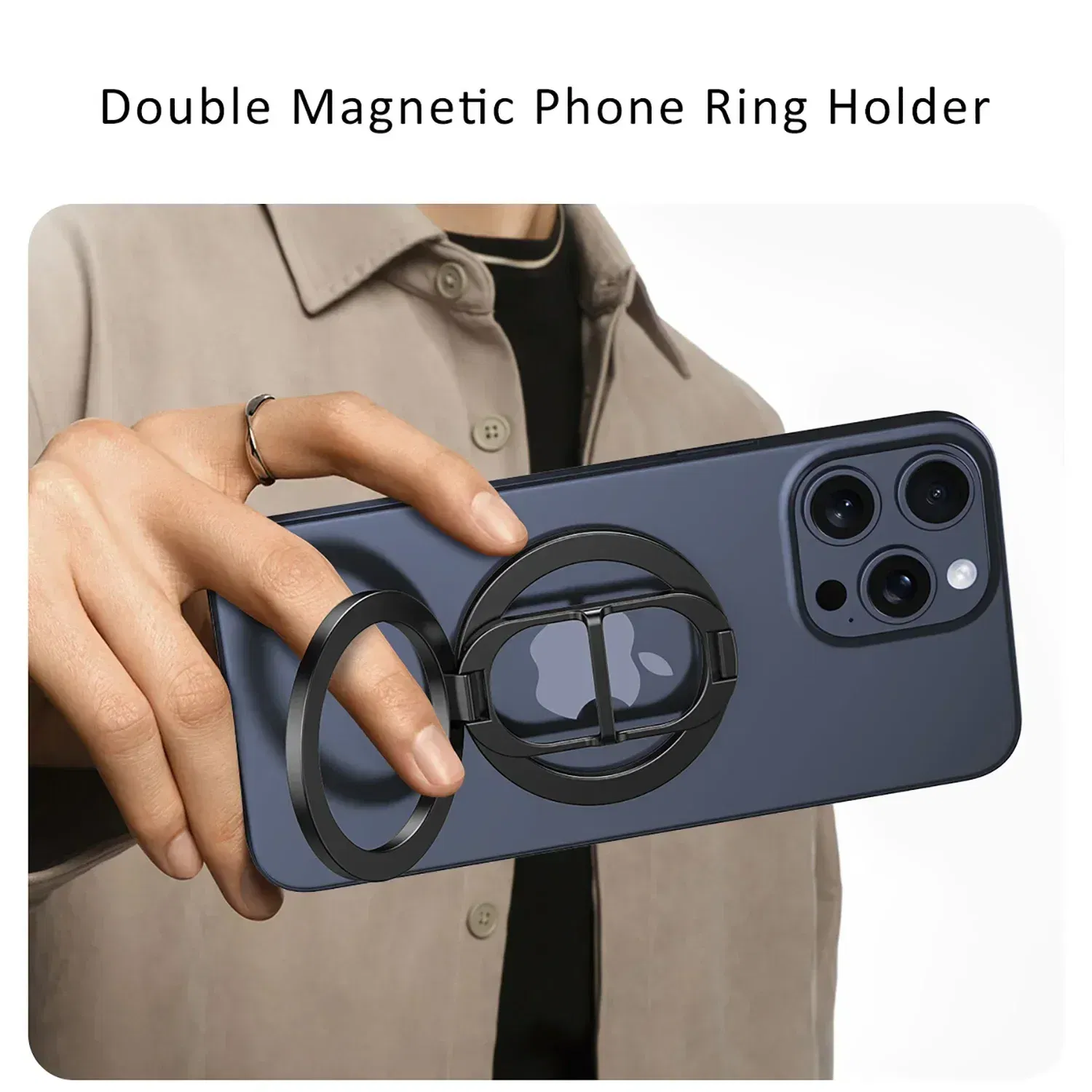 Color: Silver - 2024 Double-Sided Magnetic Phone Ring Holder for MagSafe Kickstand Magnet Grip for iPhone 16 15 14 13 12 Pro Android Phone Stand