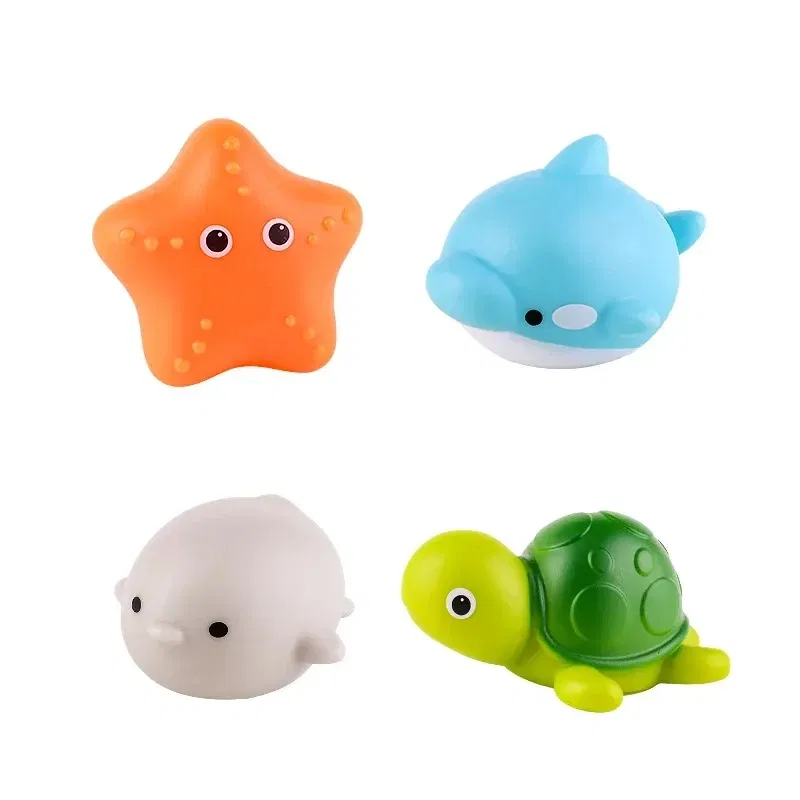 Color: WHITE - Baby Cute Animals Bath Toy Swimming Water LED Light Up Toys Soft Rubber Float Induction Luminous Frogs for Kids Play Funny Gifts