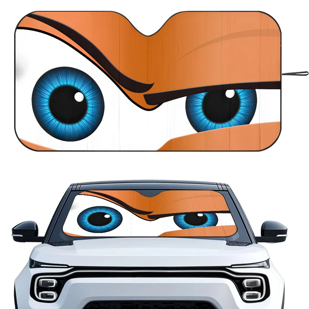 Color: Lavender - Cartoon Eyes Cute Car SunShade Windshield Foldable Three-layer Insulation Sunshade By Suction Cup Blocks UV Rays Sun