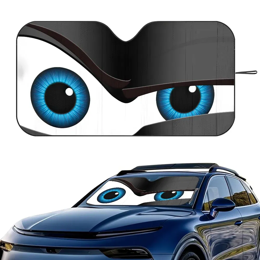 Color: Lavender - Cartoon Eyes Cute Car SunShade Windshield Foldable Three-layer Insulation Sunshade By Suction Cup Blocks UV Rays Sun
