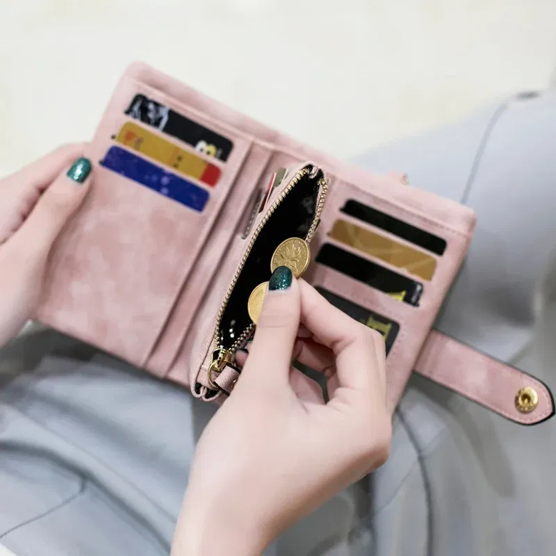 Color: DEEP BLUE - MIYIN 2024 New Wallet Women's Short Korean Cute Buckle Double Discount Multi Card Change Handbag