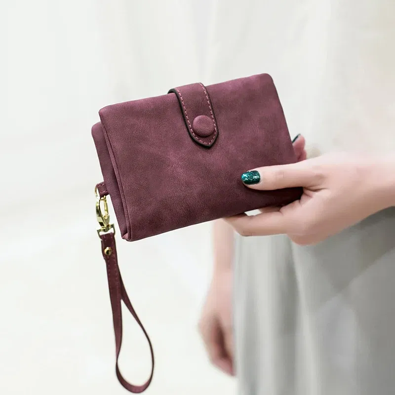 Color: DEEP BLUE - MIYIN 2024 New Wallet Women's Short Korean Cute Buckle Double Discount Multi Card Change Handbag