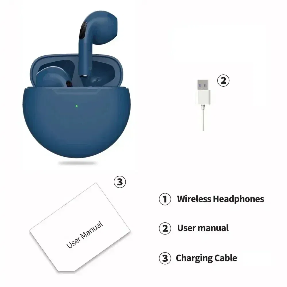 Color: Blue - Air Pro 6 TWS Wireless Headphones with Mic Fone Bluetooth Earphones Sport Earbuds Pro6 J6 Headset for Apple iPhone Xiaomi Huawei