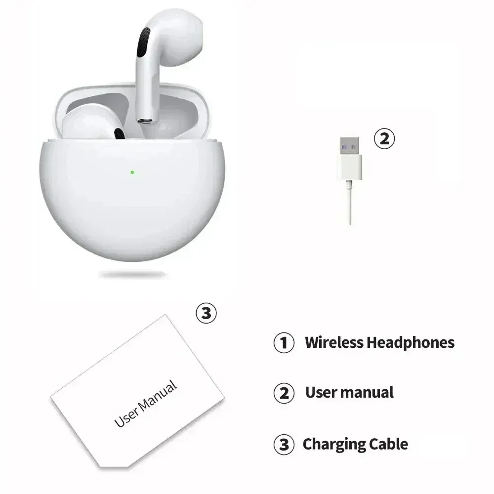 Color: Blue - Air Pro 6 TWS Wireless Headphones with Mic Fone Bluetooth Earphones Sport Earbuds Pro6 J6 Headset for Apple iPhone Xiaomi Huawei