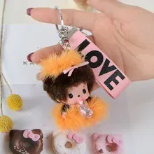 Color: ROYAL BLUE, Ships From: CHINA - New creative mink hair Monchi key chain figure car pendant plush toy cartoon doll webbing