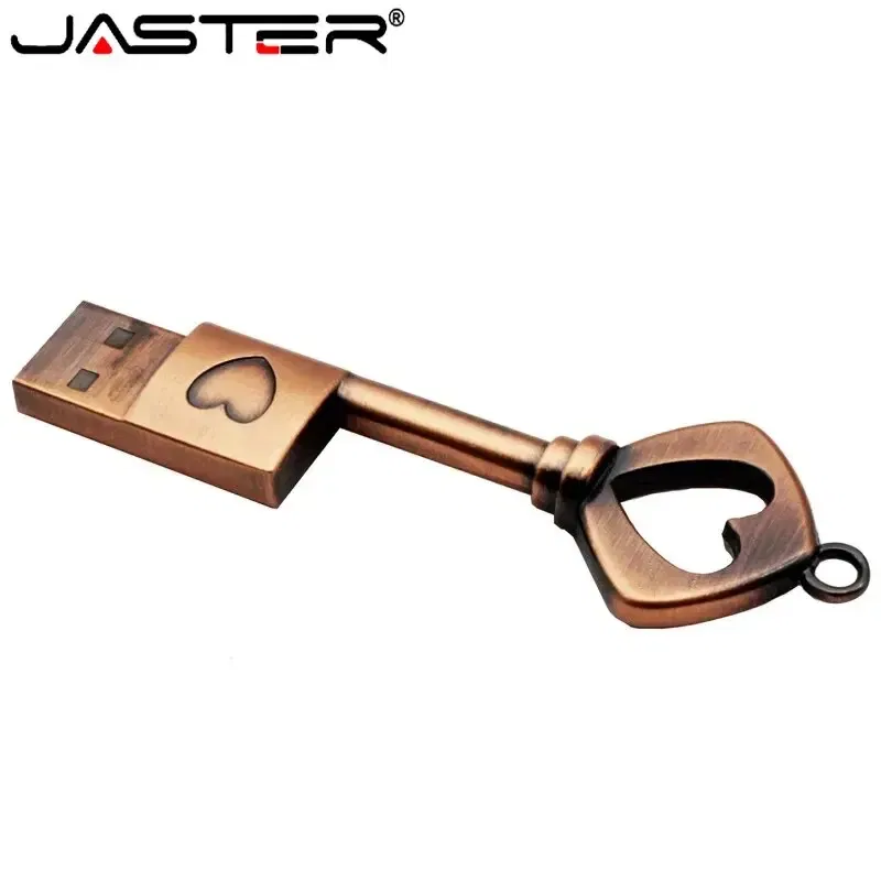 Capacity: 32GB, Color: Green - JASTER Copper Love Heart Shaped Key Usb Flash Drive Pendrive Pen Drive 32GB 64GB Metal Keys Memory Stick Creative Wedding Gift