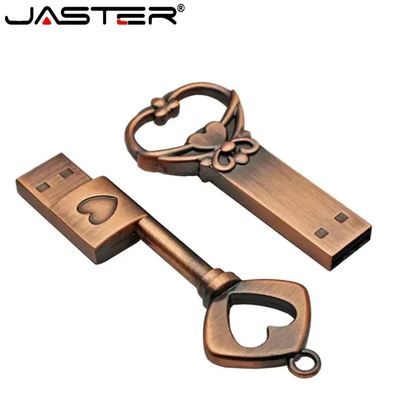 Capacity: 32GB, Color: Green - JASTER Copper Love Heart Shaped Key Usb Flash Drive Pendrive Pen Drive 32GB 64GB Metal Keys Memory Stick Creative Wedding Gift