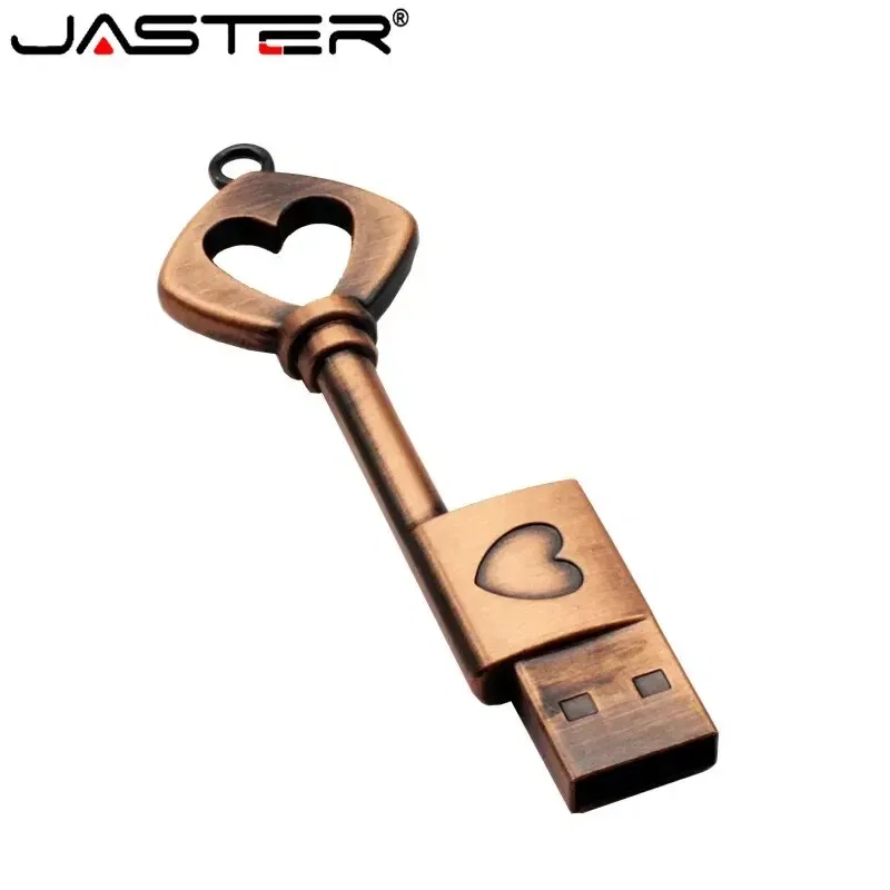 Capacity: 32GB, Color: Green - JASTER Copper Love Heart Shaped Key Usb Flash Drive Pendrive Pen Drive 32GB 64GB Metal Keys Memory Stick Creative Wedding Gift