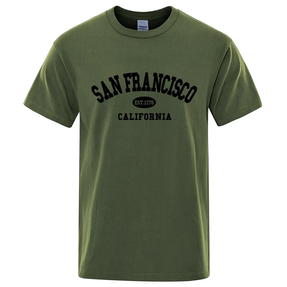 Color: Gold, Size: S - Sanfrancisco Est.1776 California Letter T-Shirts Men Fashion Oversized Tops Summer Tshirt Loose Designer Luxury Tee Clothing