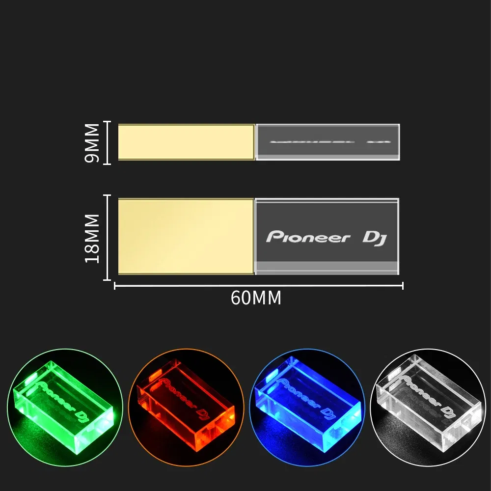 Color: WHITE, Capacity: 8 GB - JASTER Luminous USB drive Gold Lid Crystal USB Flash Drive 128GB Pendrive 64GB Colorful LED Memory Stick 16GB with Pioneer DJ