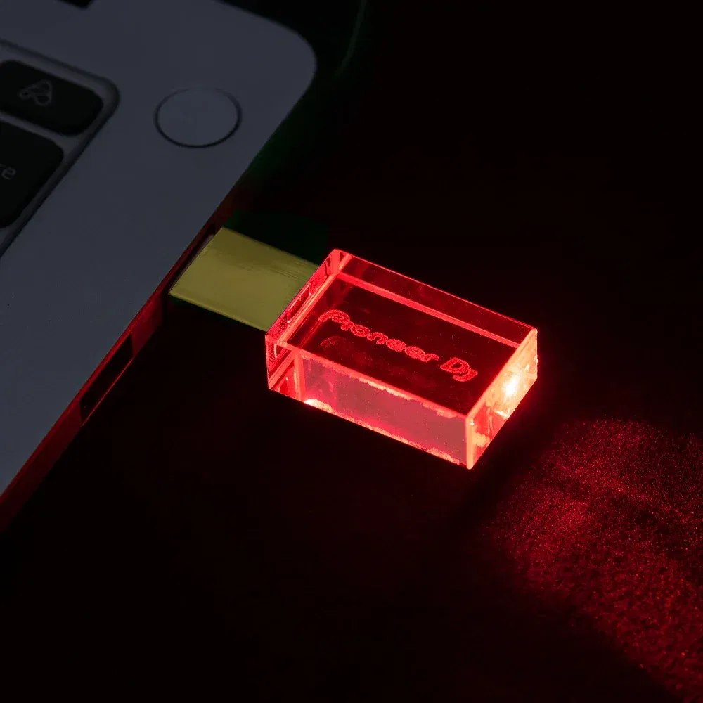 Color: WHITE, Capacity: 8 GB - JASTER Luminous USB drive Gold Lid Crystal USB Flash Drive 128GB Pendrive 64GB Colorful LED Memory Stick 16GB with Pioneer DJ
